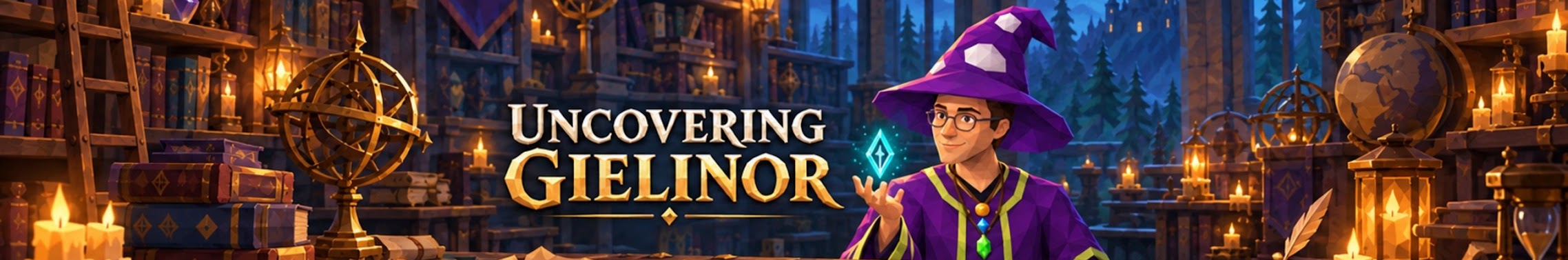 Uncovering Gielinor’s wizard in a candlelit library, with the channel’s gold wordmark